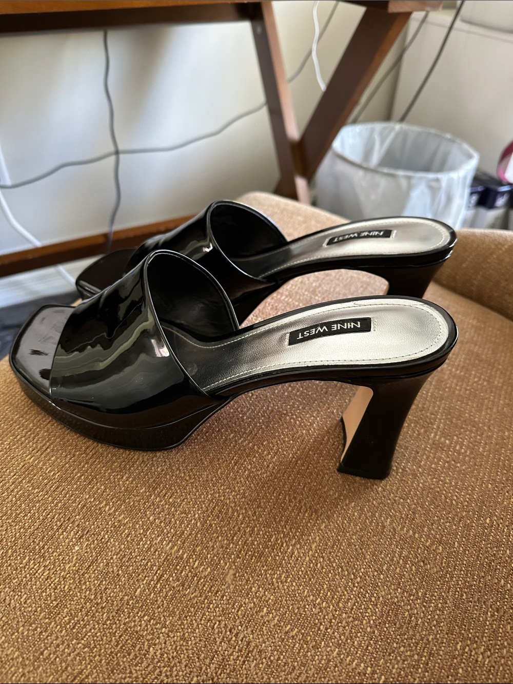 Nine West Black Patent Slide Mules